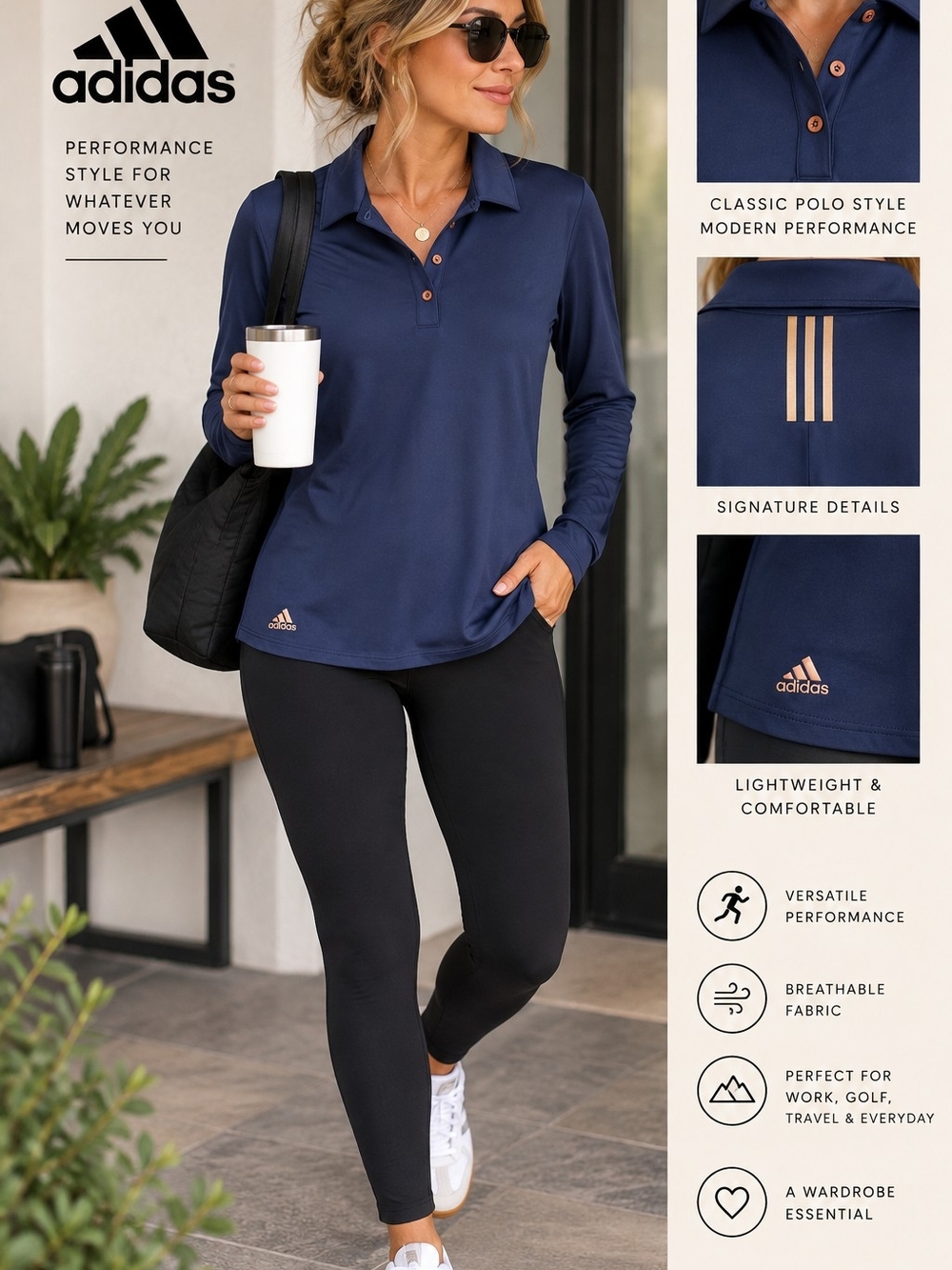 Adidas Women’s Long Sleeve Golf Polo Navy Blue XL NWT Performance Top